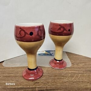2 Living Art Handpainted Pottery Goblets